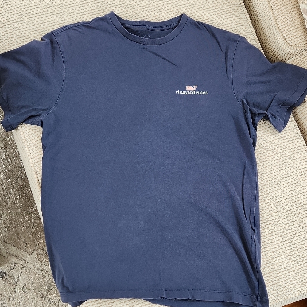 Vineyard Vine Short Sleeve Tshirt, Navy With Pink Whale, Size Small